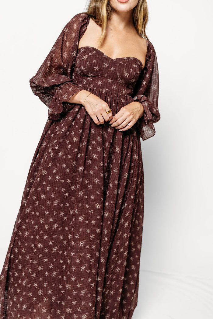 Delilah Floral Maxi Dress with Train in Deep Burgundy - Bump Friendly *9/3 PRE-ORDER*