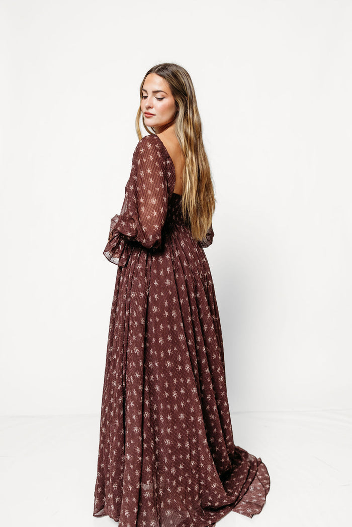 Delilah Floral Maxi Dress with Train in Deep Burgundy - Bump Friendly *9/3 PRE-ORDER*