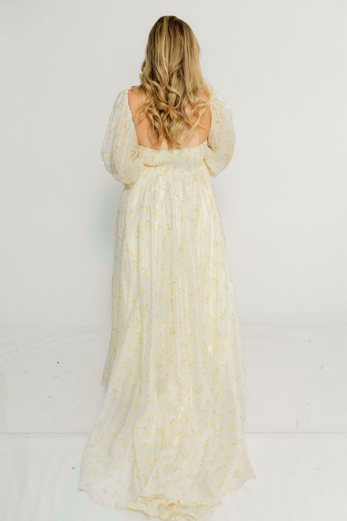 Delilah Maxi Dress with Train in Butter Yellow - Bump Friendly