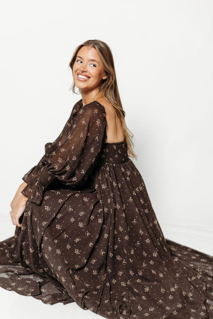 Delilah Maxi Dress with Train in Deep Coffee Brown - Bump Friendly *9/3 PRE-ORDER*