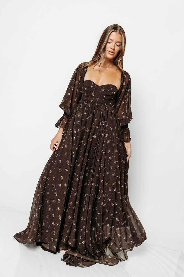 Delilah Maxi Dress with Train in Deep Coffee Brown - Bump Friendly *9/3 PRE-ORDER*