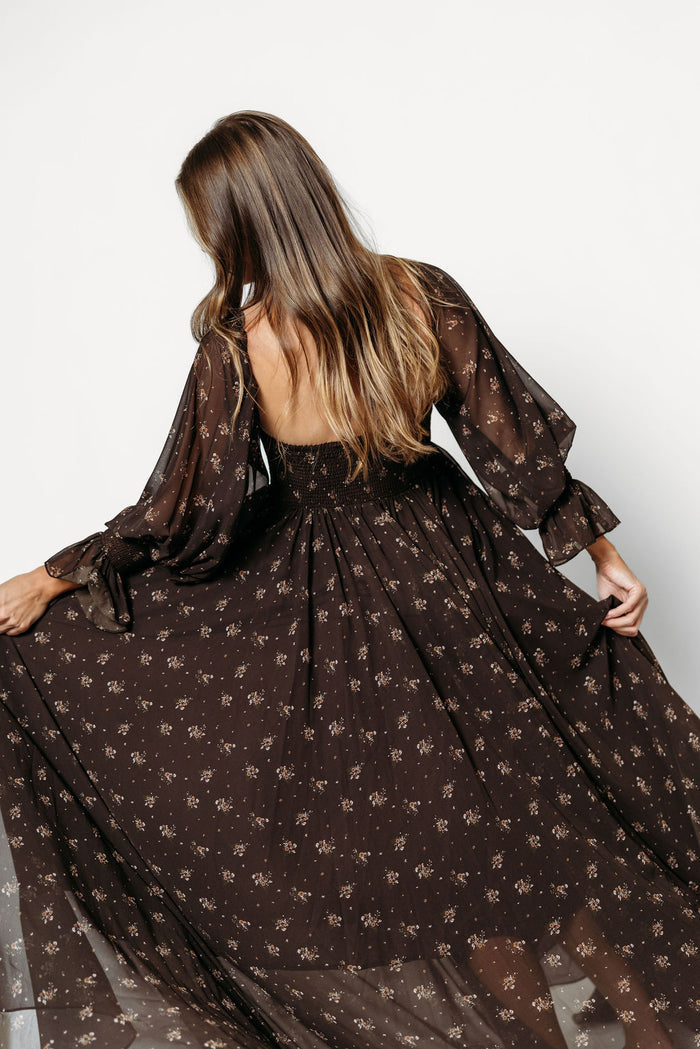 Delilah Maxi Dress with Train in Deep Coffee Brown - Bump Friendly *9/3 PRE-ORDER*
