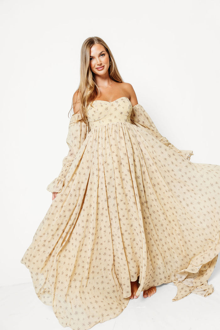 Delilah Maxi Dress with Train in Honey Brown Floral - Bump Friendly *9/3 PRE-ORDER*