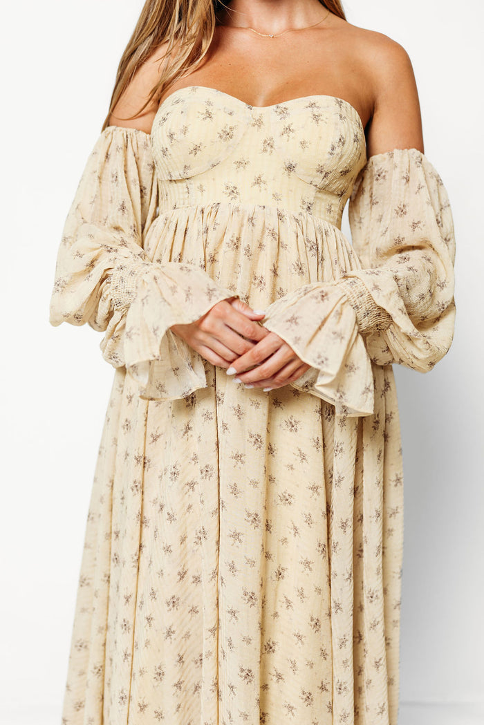 Delilah Maxi Dress with Train in Honey Brown Floral - Bump Friendly *9/3 PRE-ORDER*