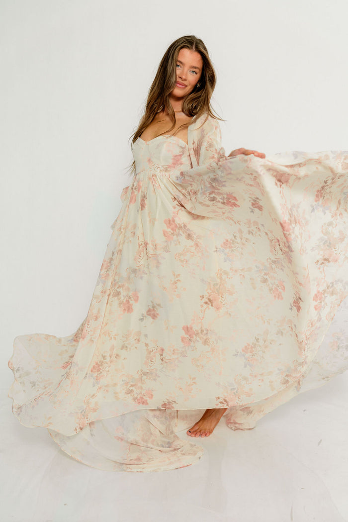 Delilah Maxi Dress with Train in Ivory - Bump Friendly