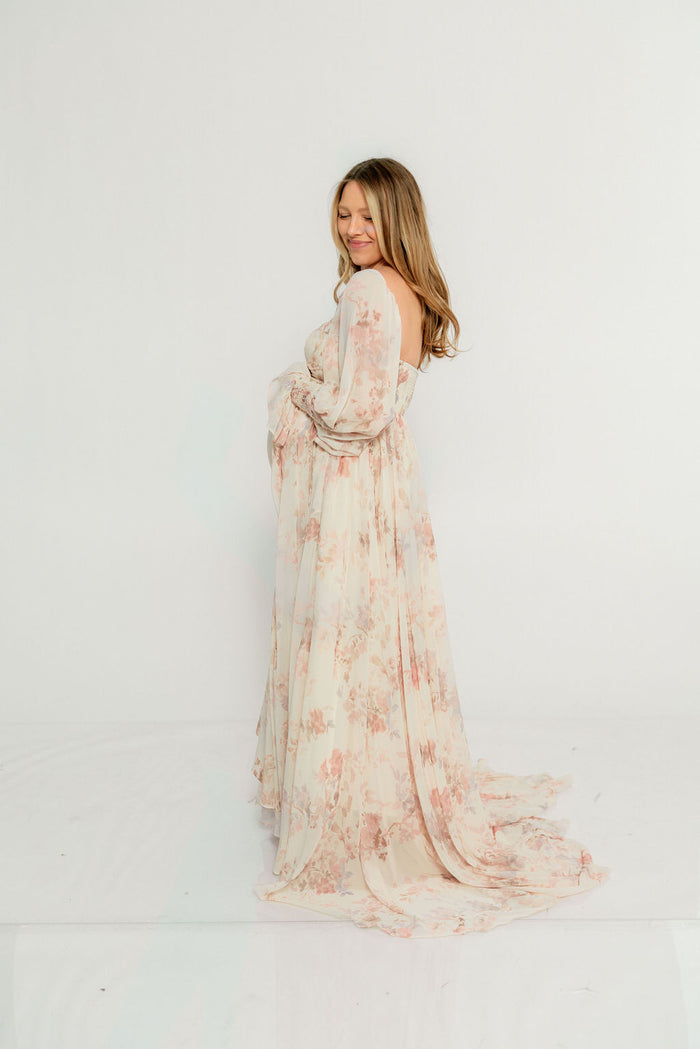 Delilah Maxi Dress with Train in Ivory - Bump Friendly