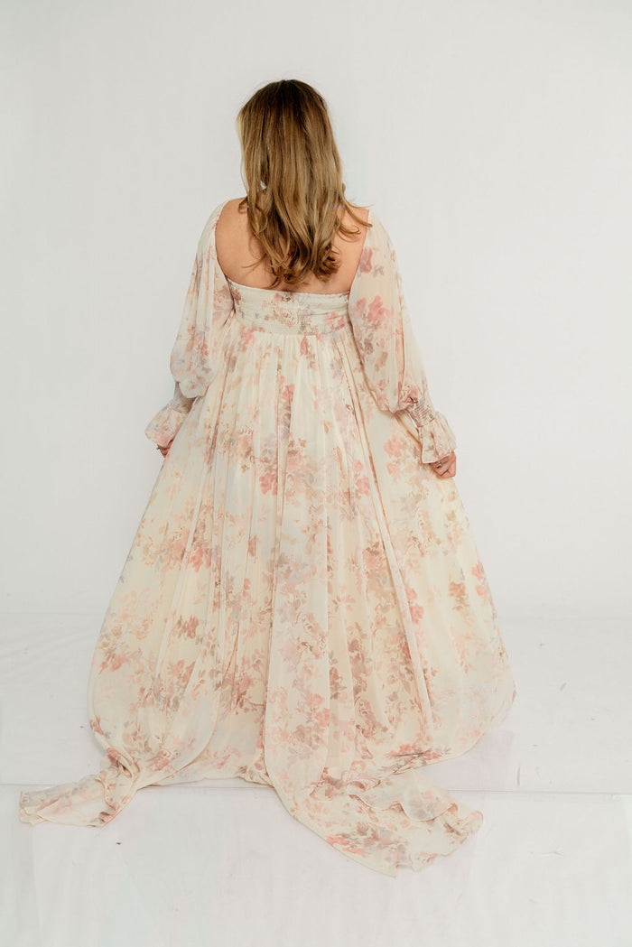 Delilah Maxi Dress with Train in Ivory - Bump Friendly