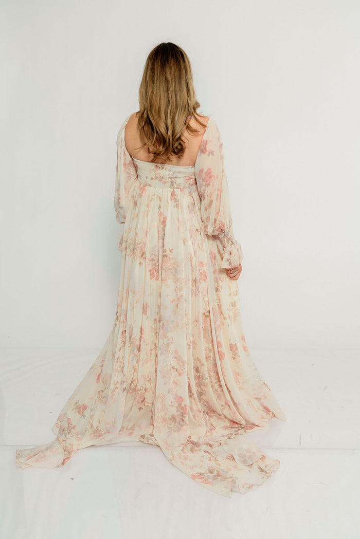 Delilah Maxi Dress with Train in Ivory - Bump Friendly