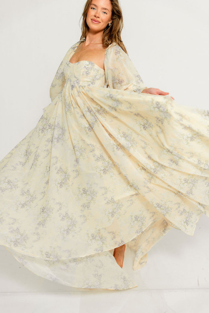 Delilah Maxi Dress with Train in Muted Peach Floral - Bump Friendly