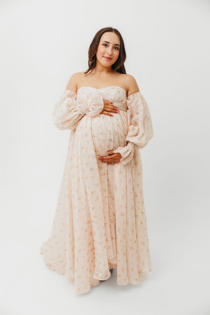 Delilah Maxi Dress with Train in Peach - Bump Friendly (XS-3XL)