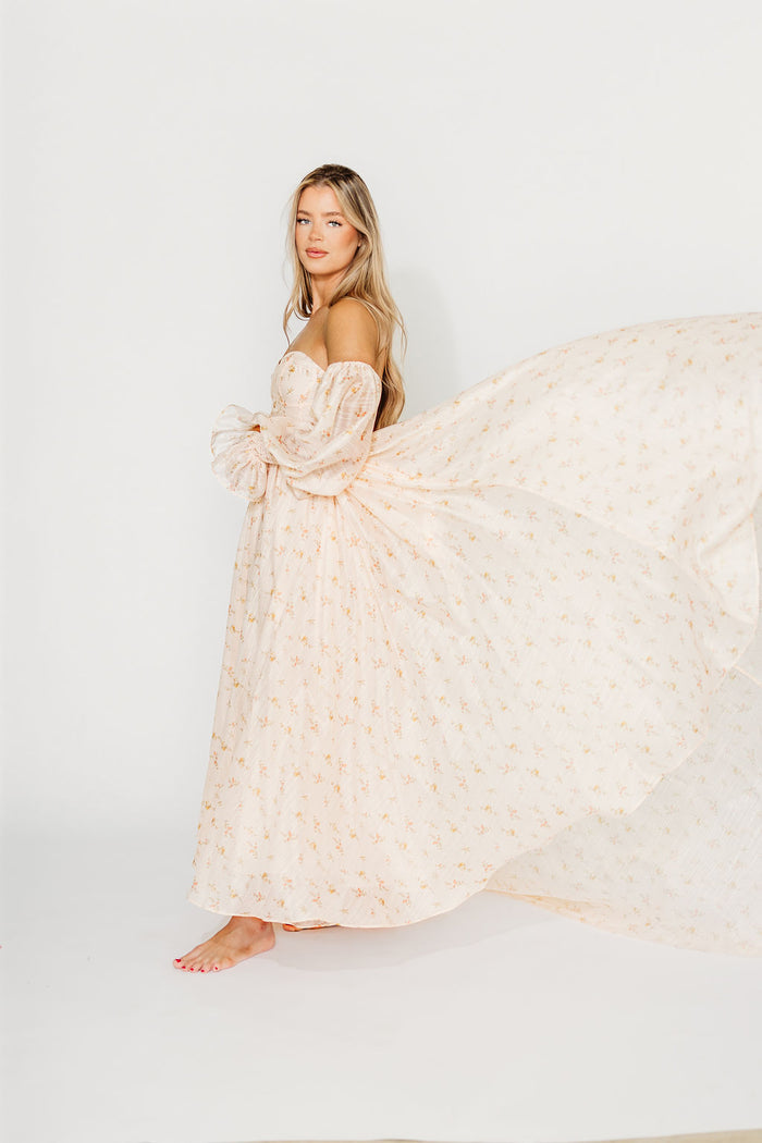 Delilah Maxi Dress with Train in Peach - Bump Friendly (XS-3XL)