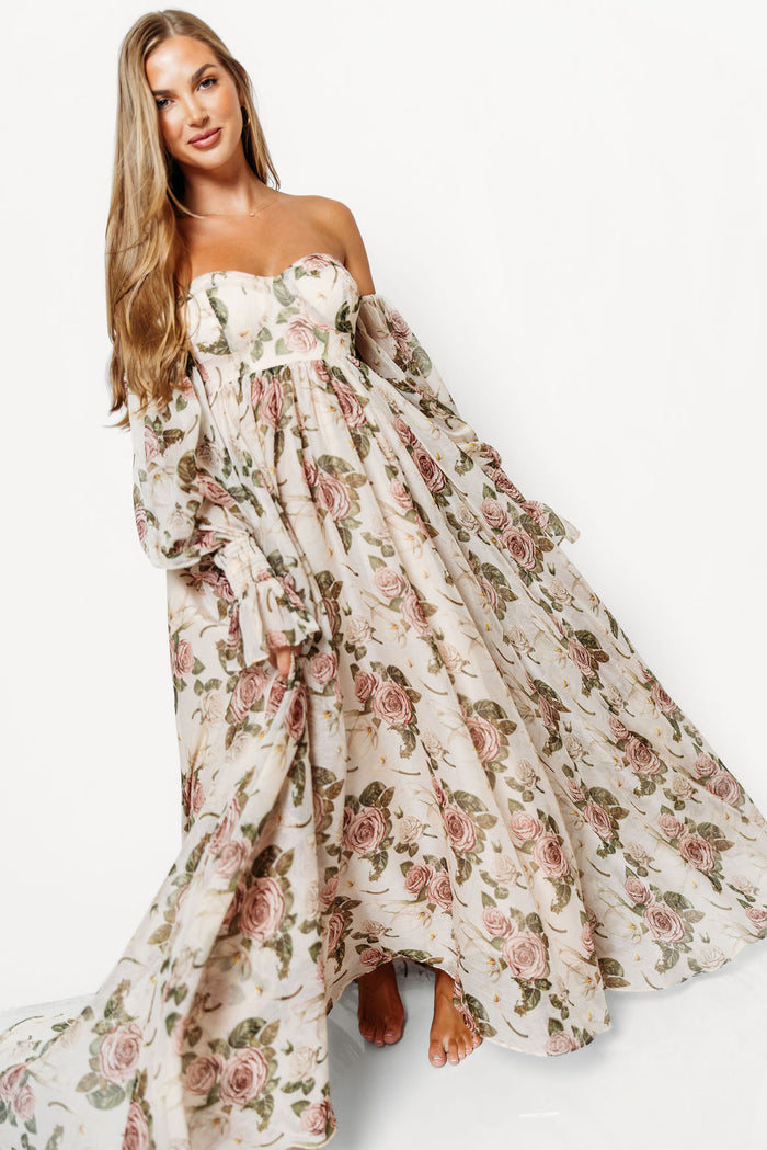 Delilah Maxi Dress with Train in Rose - Bump Friendly *9/3 PRE-ORDER*