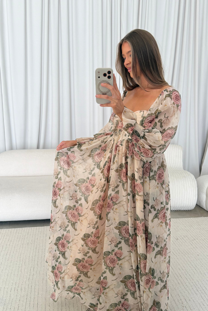 Delilah Maxi Dress with Train in Rose - Bump Friendly *9/3 PRE-ORDER*