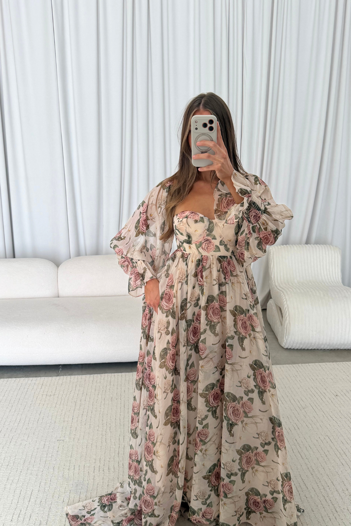 Delilah Maxi Dress with Train in Rose - Bump Friendly *9/3 PRE-ORDER*