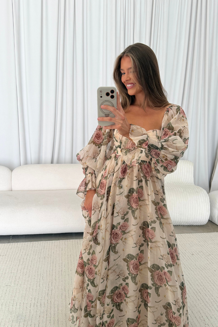 Delilah Maxi Dress with Train in Rose - Bump Friendly *9/3 PRE-ORDER*