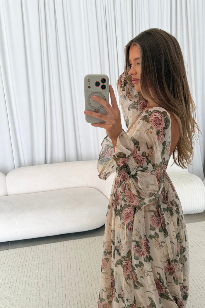 Delilah Maxi Dress with Train in Rose - Bump Friendly *9/3 PRE-ORDER*