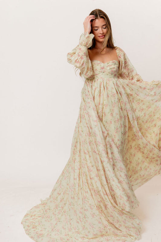 Delilah Maxi Dress with Train in Vintage Floral - Bump Friendly