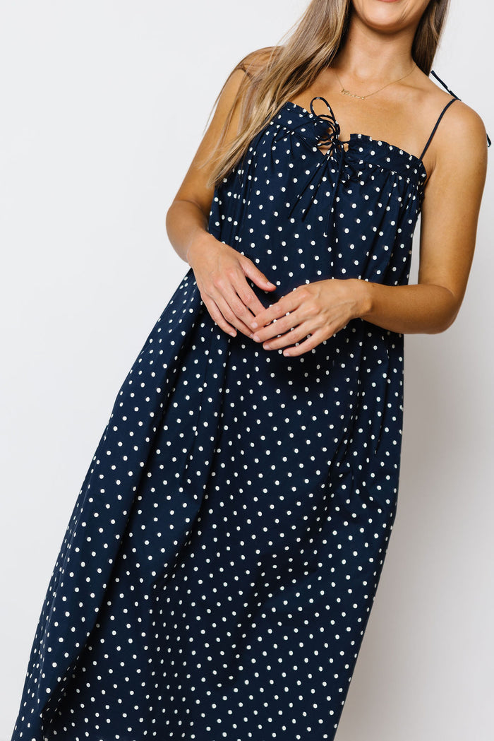 Dellanie Polka Dot Midi Dress in Midnight