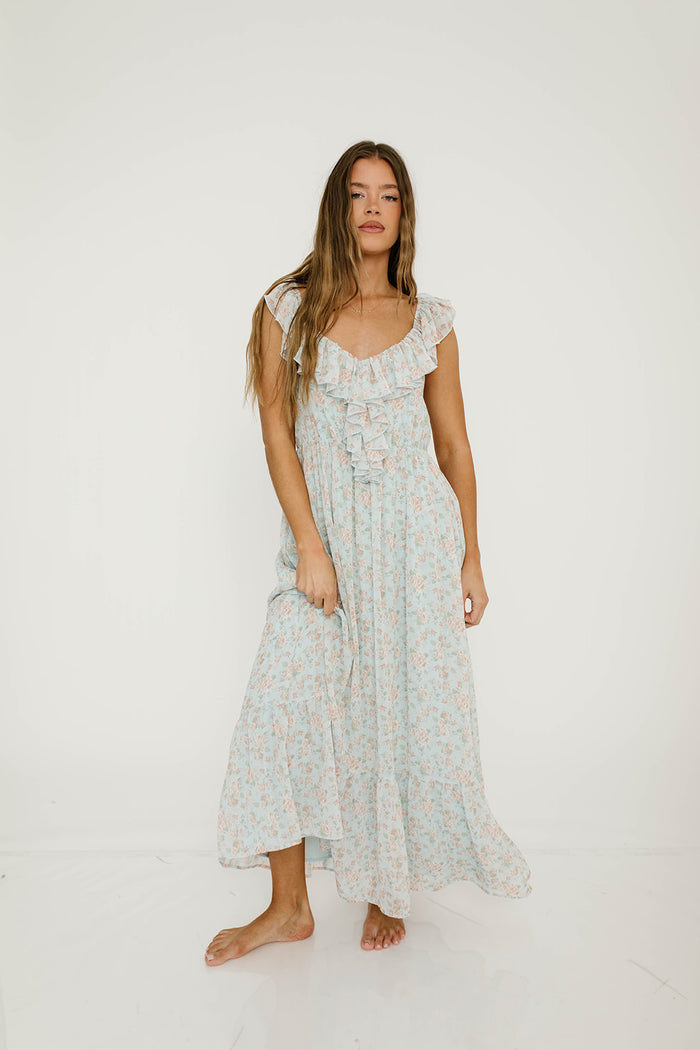 Desi Maxi Dress in Light Blue - Bump Friendly for Early Maternity