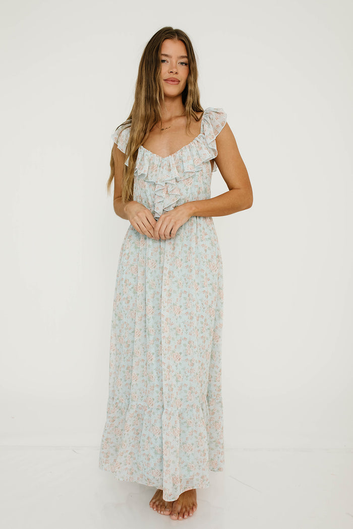 Desi Maxi Dress in Light Blue - Bump Friendly for Early Maternity