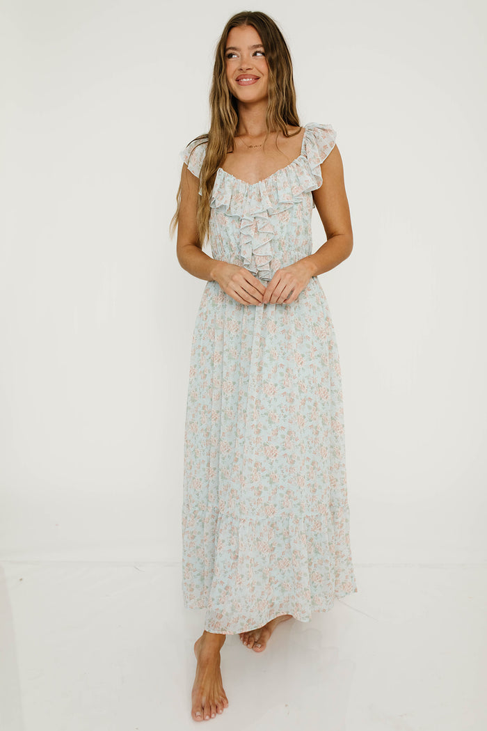 Desi Maxi Dress in Light Blue - Bump Friendly for Early Maternity
