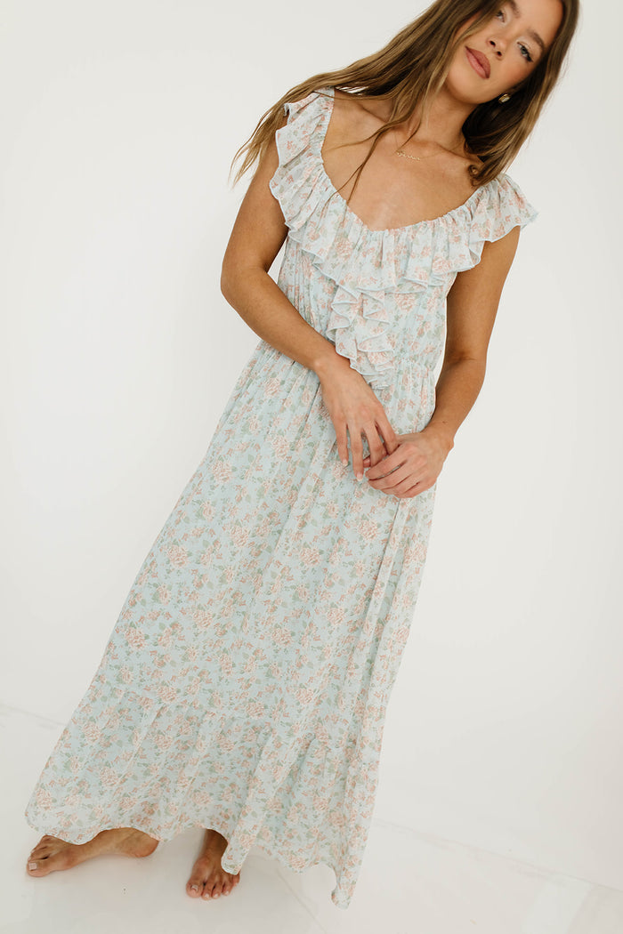 Desi Maxi Dress in Light Blue - Bump Friendly for Early Maternity