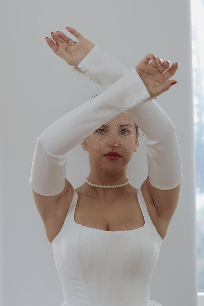 Detachable Crepe Bridal Sleeves with Buttons