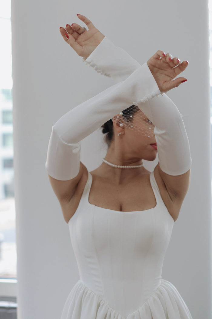 Detachable Crepe Bridal Sleeves with Buttons