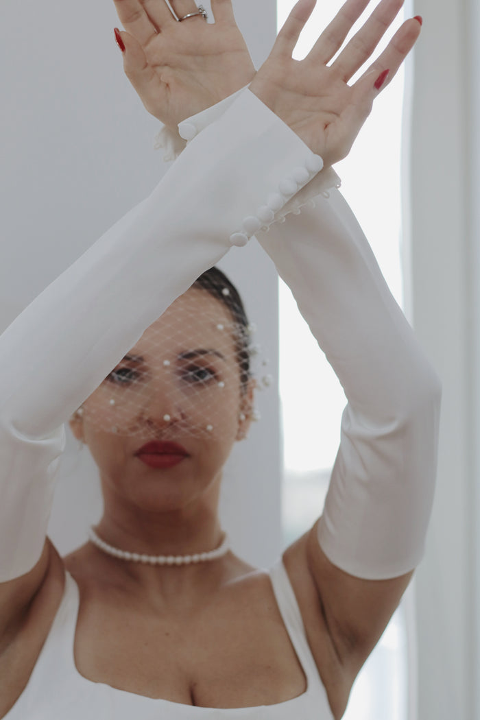 Detachable Crepe Bridal Sleeves with Buttons