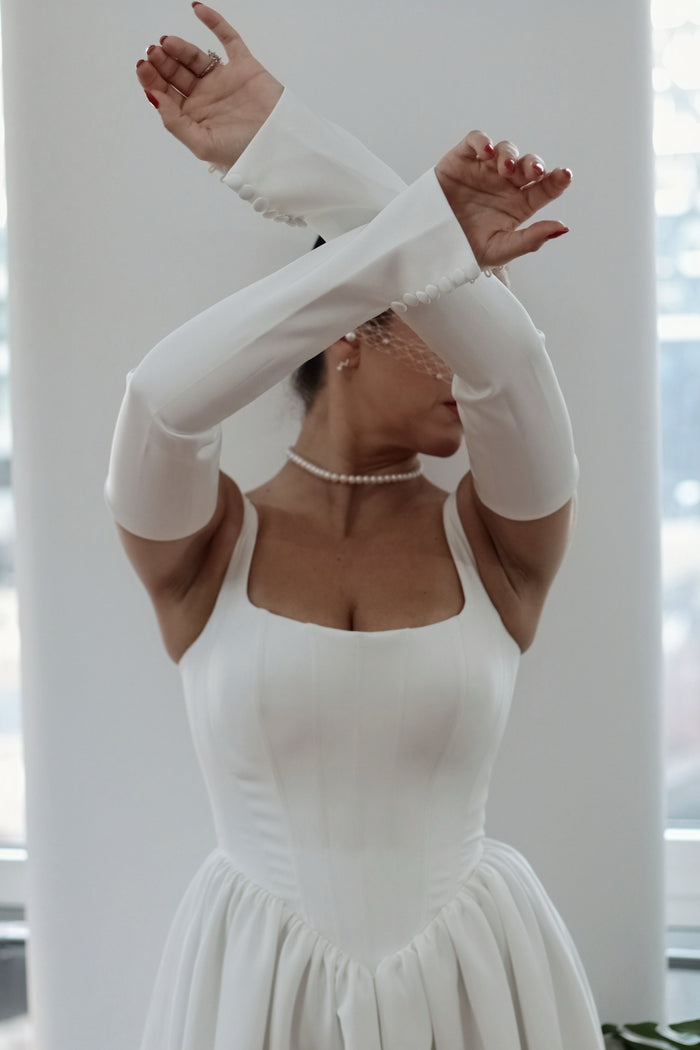 Detachable Crepe Bridal Sleeves with Buttons
