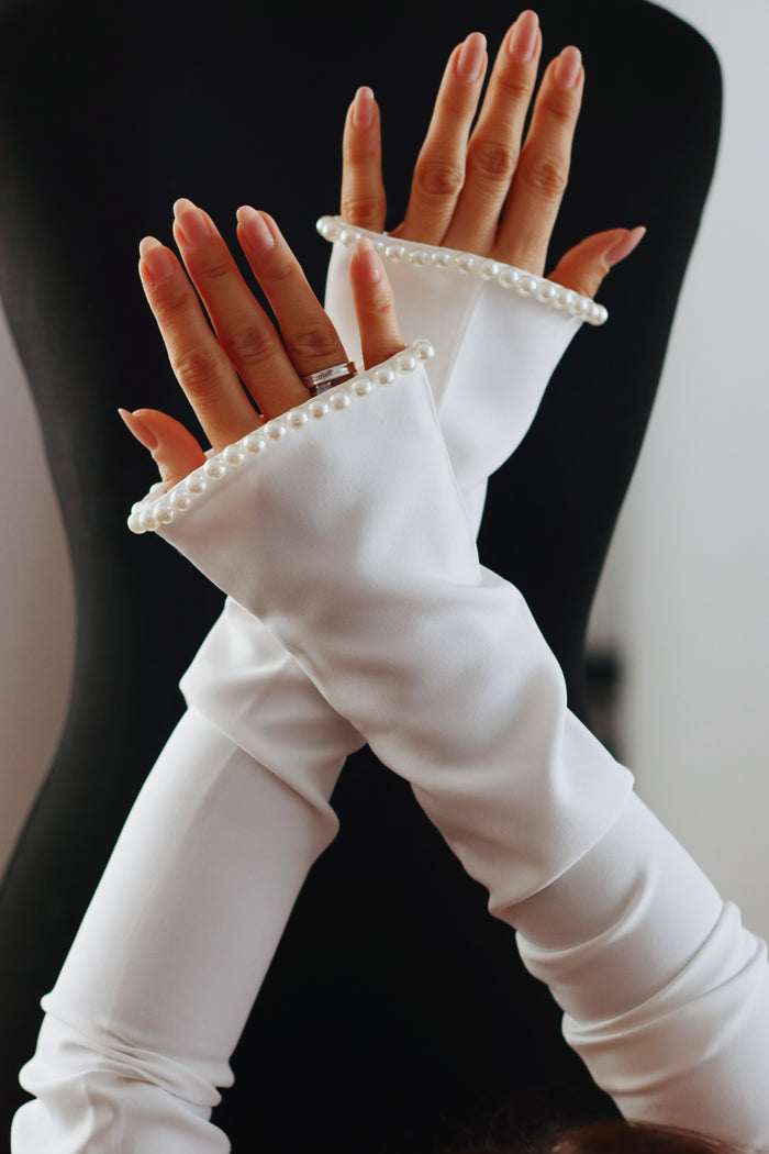 Detachable Crepe Bridal Sleeves with Pearls