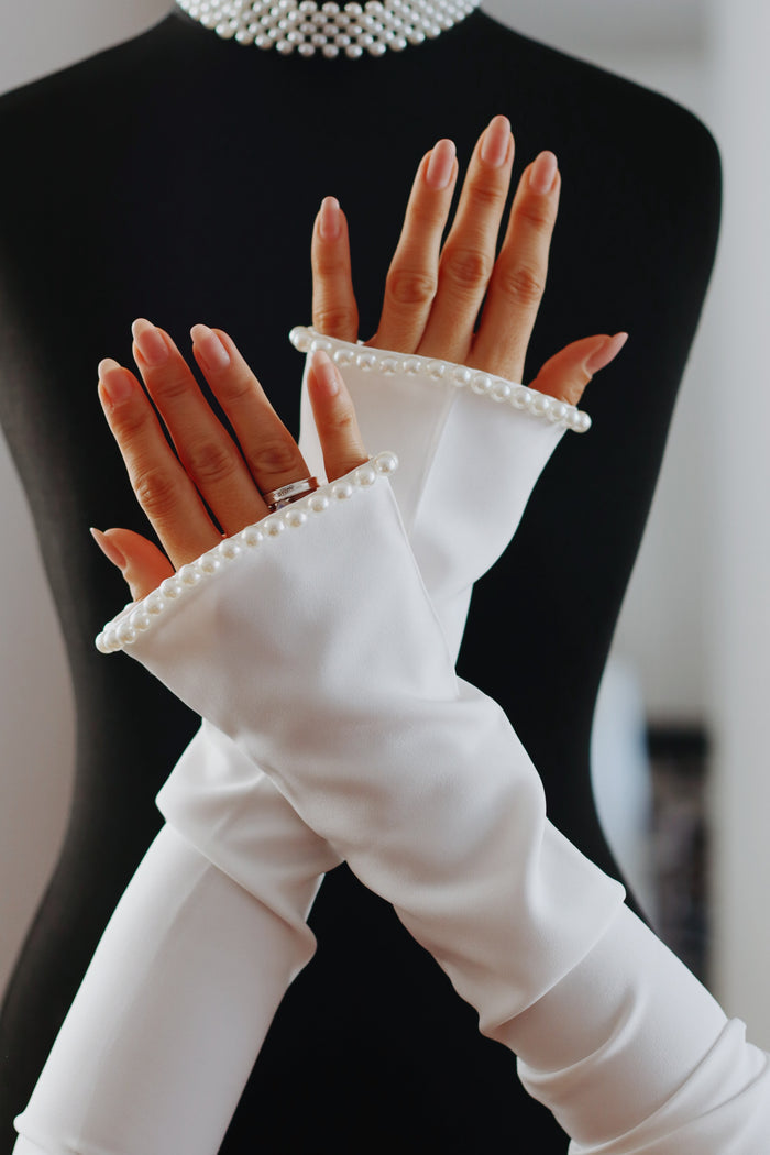 Detachable Crepe Bridal Sleeves with Pearls
