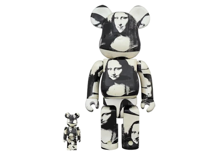(DISPLAYED) Bearbrick Andy Warhol "Double Mona Lisa" 100% & 400% Set White/Black