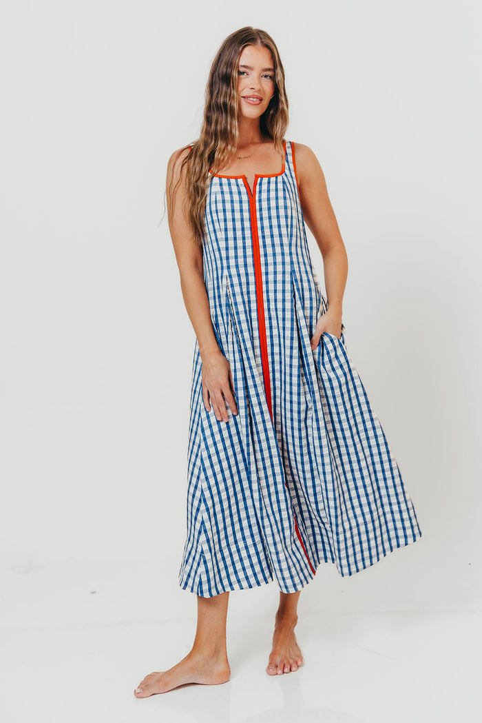 Dorothy Gingham Midi Dress in Blue
