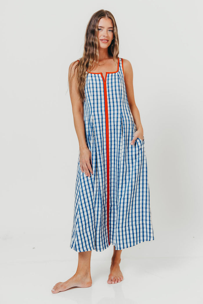 Dorothy Gingham Midi Dress in Blue