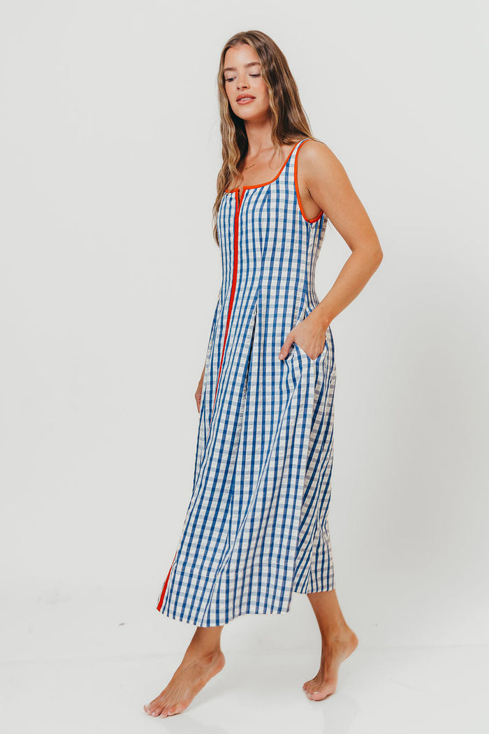 Dorothy Gingham Midi Dress in Blue