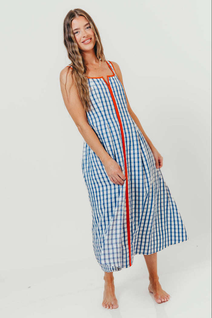 Dorothy Gingham Midi Dress in Blue