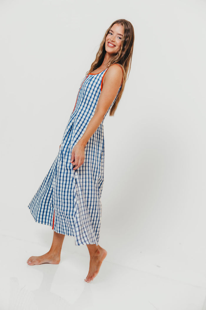 Dorothy Gingham Midi Dress in Blue