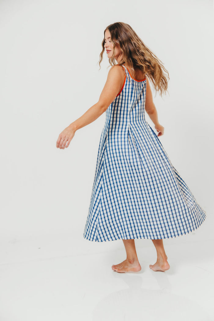 Dorothy Gingham Midi Dress in Blue
