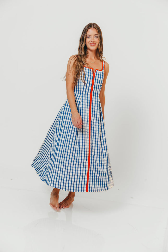 Dorothy Gingham Midi Dress in Blue