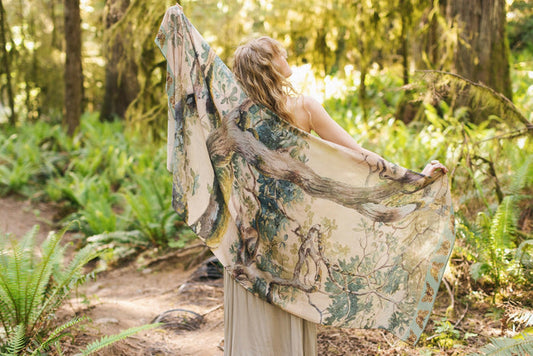 Scarf inspired by Charles Aston’s tree paintings and antique moth artwork – a light, airy accessory perfect for daydreamers and nature lovers – Market of Stars.