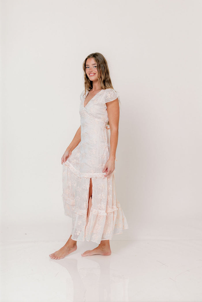 Eleanora Lace Embroidered Tiered Maxi Dress in Apricot *Final Sale*