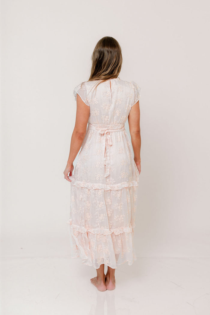 Eleanora Lace Embroidered Tiered Maxi Dress in Apricot *Final Sale*