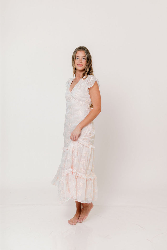 Eleanora Lace Embroidered Tiered Maxi Dress in Apricot *Final Sale*