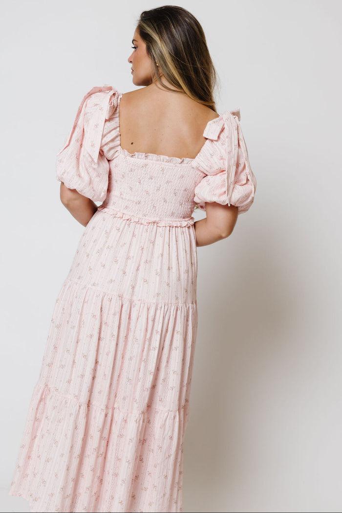 Elena 100% Cotton Floral Midi Dress in Light Pink - Bump Friendly