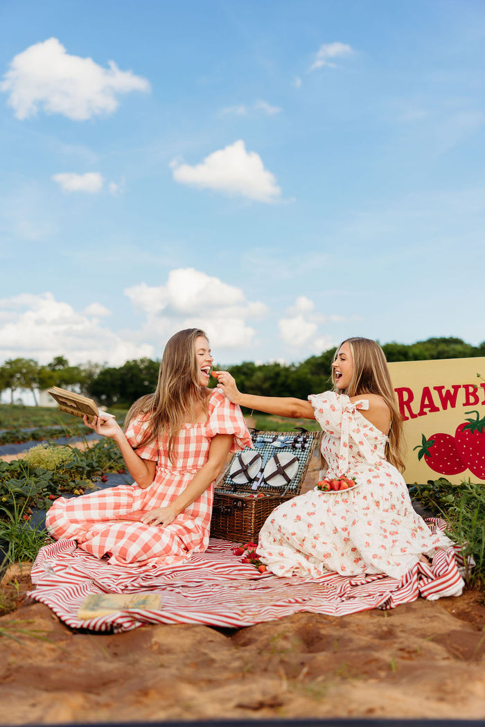 Elena 100% Cotton Gingham Midi Dress in Red - Bump Friendly