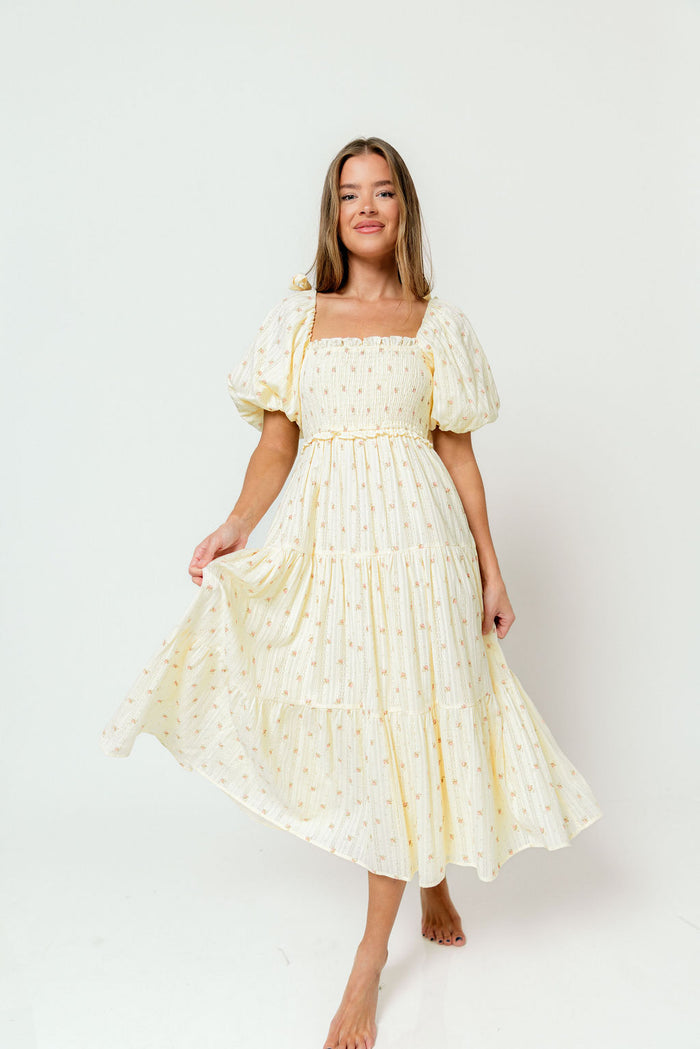 Elena 100% Cotton Midi Dress in Butter Floral - Bump Friendly (Restocking Jan 2027)