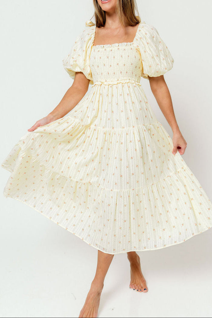 Elena 100% Cotton Midi Dress in Butter Floral - Bump Friendly (Restocking Jan 2027)