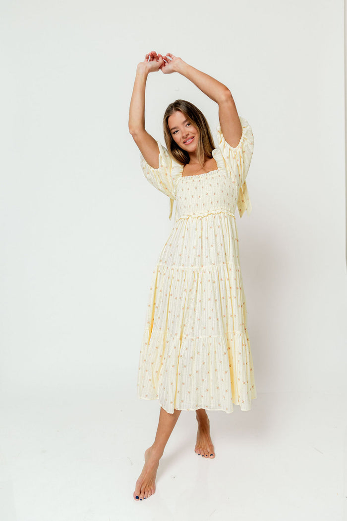 Elena 100% Cotton Midi Dress in Butter Floral - Bump Friendly (Restocking Jan 2027)