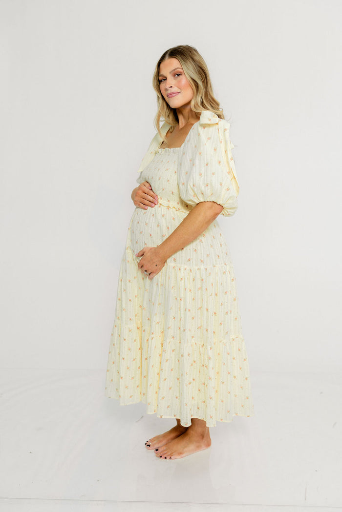 Elena 100% Cotton Midi Dress in Butter Floral - Bump Friendly (Restocking Jan 2027)